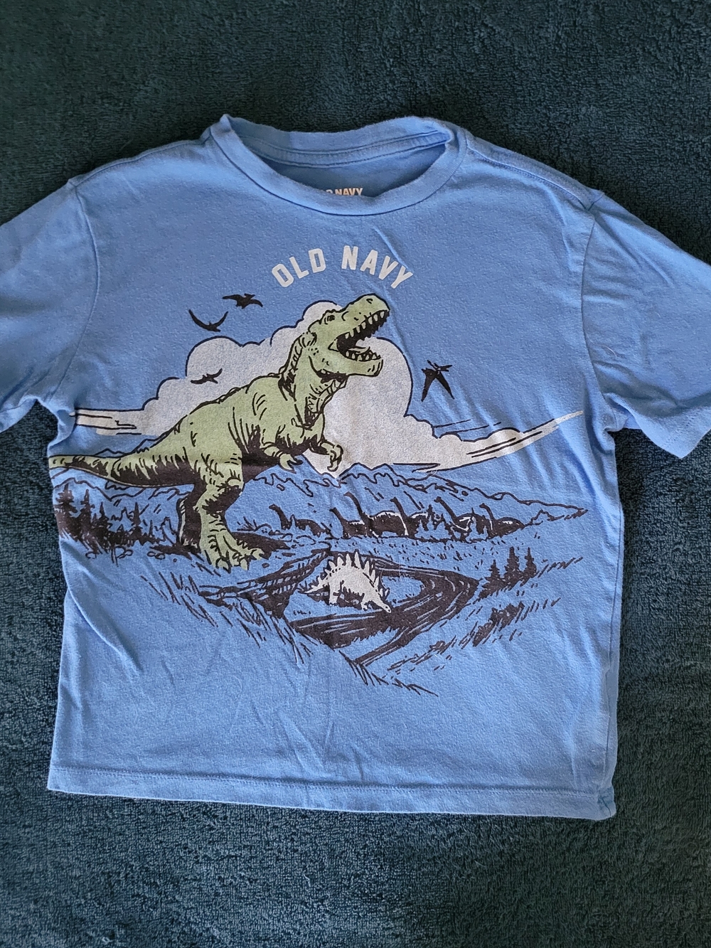 Old Navy Blue Tee with Green T-Rex Graphic